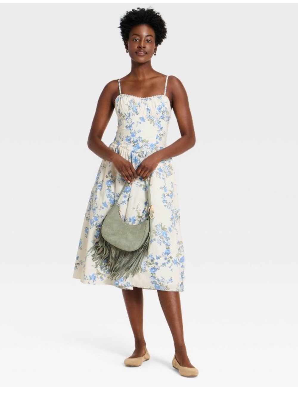 Target Cream Midi Dress with Blue Floral Print - Picture 3 of 3